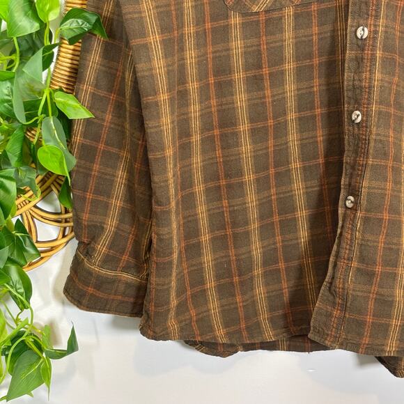 Brown Plaid Flannel Shirt 2X Work n Sport Button Down Outdoorswear | Dark Autumn - Picture 5 of 7